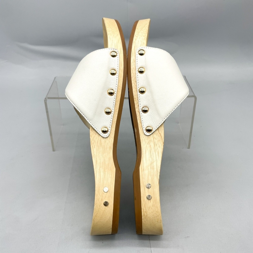 BeekWomens 8 Woodstar Clog Sandals White Leather Gold Buckle Slide Boho Coastal - Picture 11 of 12
